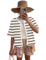 Lomon Womens Spring Summer Short Sleeve Cardigan Sweaters Trendy Crew Neck Button Down Lightweight Knit Outfit Y2k Clothes