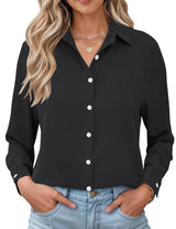 LOMON Womens Long Sleeve Button Down Shirts Casual Loose Fit Cotton Collared Blouses