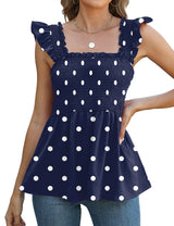 LOMON Womens Tank Tops Fashion Summer Ruffle Flying Sleeve Smocked Blouses Square Neck Sleeveless Shirts Babydoll Shirt