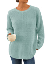 LOMON Womens Sweaters Crewneck Waffle Knit Top Winter Fall Fashion Clothing