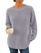 LOMON Womens Sweaters Crewneck Waffle Knit Top Winter Fall Fashion Clothing