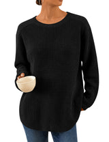 LOMON Womens Sweaters Crewneck Waffle Knit Top Winter Fall Fashion Clothing