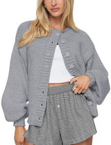 LOMON Cardigan for Women Lantern Long Sleeve Button Down Sweater Oversized Open Front Cardigan Sweaters Coats