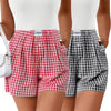 Lomon Boxer Shorts for Women Summer Gingham Pajamas 2026 Lounge Sleep Pj Plaid Shorts Y2K Beach Bottoms with Pockets
