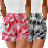 Lomon Boxer Shorts for Women Summer Gingham Pajamas 2026 Lounge Sleep Pj Plaid Shorts Y2K Beach Bottoms with Pockets