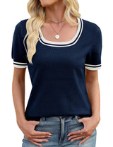 LOMON Womens Short Sleeve Sweater Spring Square Neck Knit Tops Summer Fahshion Business Casual Tops