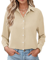 LOMON Womens Long Sleeve Button Down Shirts Casual Loose Fit Cotton Collared Blouses