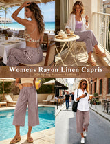LOMON Women's Wide Leg Capri Pants Cropped Palazzo Summer Beach Vacation Casual Pants with Pockets