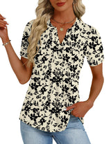 LOMON Womens Tops Dressy Casual V Neck Short Sleeve Shirts Summer Pleated Blouses Button Down Tunic Loose Fit