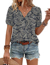 LOMON Boho Tops for Women Summer V-Neck Tie Front Peasant Blouses Casual Puff Sleeve Loose-Fit Flowy Shirts Beach Vacation