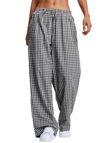 LOMON Striped Gingham Pants Women 2026 Spring Summer Pajamas Wide Leg Pj Lounge Boxer Bottoms Y2k Trousers with Pocket