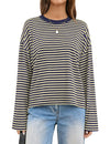 LOMON Striped Long Sleeve Shirt Women Y2k Oversized Crewneck Fall Spring Drop Shoulder Vintage Tops Teen Girl Clothes
