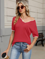 LOMON Womens 2026 Spring V Neck Sweater Casual Tops Short Sleeve Lightweight Ribbed Knit Pullover Sweaters