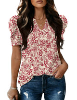 LOMON Spring Summer Tops for Women 2026 V Neck Puff Short Sleeve Tops Fashion Trendy Work Blouses Dressy Casual S-XXL