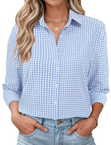 LOMON Womens Long Sleeve Button Down Shirts Casual Loose Fit Cotton Collared Blouses