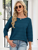 LOMON Womens Sweaters Casual Boat Neck 3/4 Sleeve Lightweight Knit Trendy Pullover Sweater Summer Tops S-XL