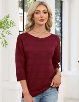 LOMON Womens Sweaters Casual Boat Neck 3/4 Sleeve Lightweight Knit Trendy Pullover Sweater Summer Tops S-XL