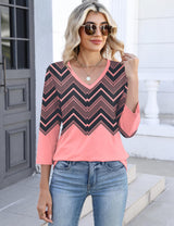 Lomon Women's V Neck T Shirts 3/4 Sleeve Blouse Summer Tops Dressy Casual Basic Tees