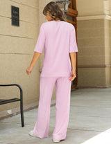 LOMON Women's 2 Piece Lounge Pajama Sets Soft 3/4 Sleeve Tops and Wide Leg Pants Loose Casual Outfits with Pockets