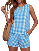 LOMON Women's Trendy 2 Piece Outfits Shorts Sets Summer Crew Neck Sleeveless Tank Top and Bottom Matching with Pockets 2026