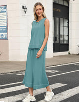 LOMON Two Piece Sets for Women Summer Outfits Sleeveless Tank Tops Wide Leg Crop Pants Matching Lounge Vacation Travel