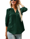 LOMON Women's Casual 3/4 Sleeve Henley V-Neck Button Up Pleated Back Blouses Swiss Dot Blouse Tops T-Shirts S-XXL