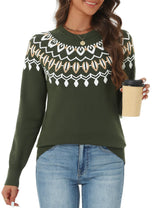 LOMON Womens Casual Lightweight Vintage Fair Isle Sweater Raglan Sleeve Crew Neck Knitted Pullover Comfy Warm Fall Tops