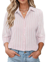 LOMON Womens Long Sleeve Button Down Shirts Casual Loose Fit Cotton Collared Blouses