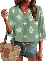 LOMON Womens 3/4 Sleeve V Neck Boho Peasant Blouses Dressy Casual Breathable Soft Tunic Tops with Button Cuffs