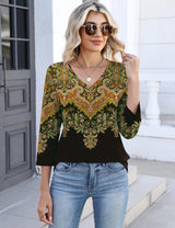 Lomon Women's V Neck T Shirts 3/4 Sleeve Blouse Summer Tops Dressy Casual Basic Tees