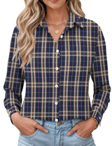 LOMON Womens Long Sleeve Button Down Shirts Casual Loose Fit Cotton Collared Blouses