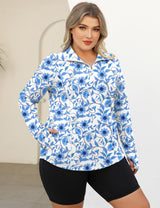 LOMON Womens Plus Size Workout Tops Long Sleeve 1/4 Zip UV Sun Protection Quick Dry Hiking Athletic Shirts Rash Guard UPF 50+