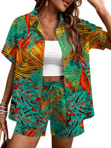 LOMON Women's 2 Piece Hawaiian Vacation Outfits Tropical Print Short Sleeve Shirts and Shorts Beach Sets Resort Wear