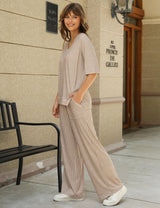 LOMON Women's 2 Piece Lounge Pajama Sets Soft 3/4 Sleeve Tops and Wide Leg Pants Loose Casual Outfits with Pockets