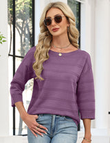 LOMON Womens Sweaters Casual Boat Neck 3/4 Sleeve Lightweight Knit Trendy Pullover Sweater Summer Tops S-XL