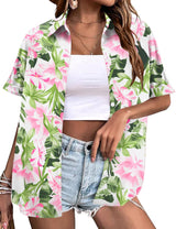 LOMON Women's Summer Hawaiian Shirts Floral Short Sleeve Button Down Shirts Hawaii Tropical Beach Tops Outfits