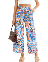 LOMON Women's Casual Wide Leg Pants Drawstring Elastic Waist Flowy Palazzo Pants with Pockets
