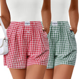 Lomon Boxer Shorts for Women Summer Gingham Pajamas 2026 Lounge Sleep Pj Plaid Shorts Y2K Beach Bottoms with Pockets