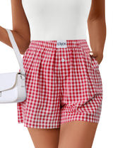 Lomon Boxer Shorts for Women Summer Gingham Pajamas 2026 Lounge Sleep Pj Plaid Shorts Y2K Beach Bottoms with Pockets