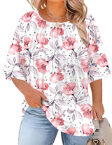 LOMON Womens Plus Size Tops Summer 3/4 Length Sleeve Crewneck Blouses Dressy Casual Loose Curvy Flowy Tunic Shirts 1X-5X