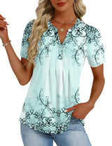 LOMON Womens Tops Dressy Casual V Neck Short Sleeve Shirts Summer Pleated Blouses Button Down Tunic Loose Fit