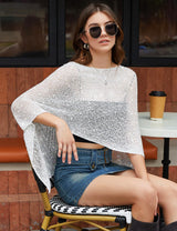 LOMON Womens Sheer Poncho Shrug Bolero Lightweight Knit Crochet Shrug Mesh Cover Up Summer 2026