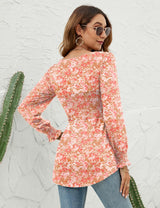 LOMON Blouses for Women Puff Long Sleeve Shirts Square Neck Casual Smocked Tunic Tops 2024 Spring Fall Winter Clothes S-XL