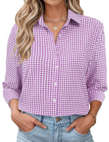 LOMON Womens Long Sleeve Button Down Shirts Casual Loose Fit Cotton Collared Blouses