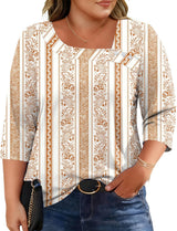 LOMON Womens Plus Size Tops 3/4 Length Sleeve T Shirts Asymmetrical Neck Blouses for Women Fashion 2026
