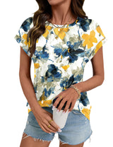 LOMON Womens Summer Tops Short Sleeve Shirts Cap Sleeve Tops Crew Neck Cute Trendy Tunic Blouses Dressy Casual Outfits 2026