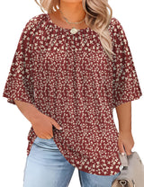 LOMON Womens Plus Size Tops Summer 3/4 Length Sleeve Crewneck Blouses Dressy Casual Loose Curvy Flowy Tunic Shirts 1X-5X