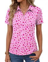 LOMON Women’s Short Sleeve Athletic Polo Shirt High Performance Stretch Quarter Zip Top for Golf Tennis