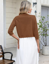 LOMON Women's 3/4 Sleeve Cropped Cardigan Knit Sweaters Trendy Open Front Bolero Shrugs for Dresses S-XXL
