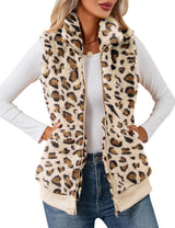 LOMON Womens Fuzzy Fleece Vest, Casual Warm Sleeveless Zip Up Sherpa Vest Jacket with Pockets for Fall/Winter